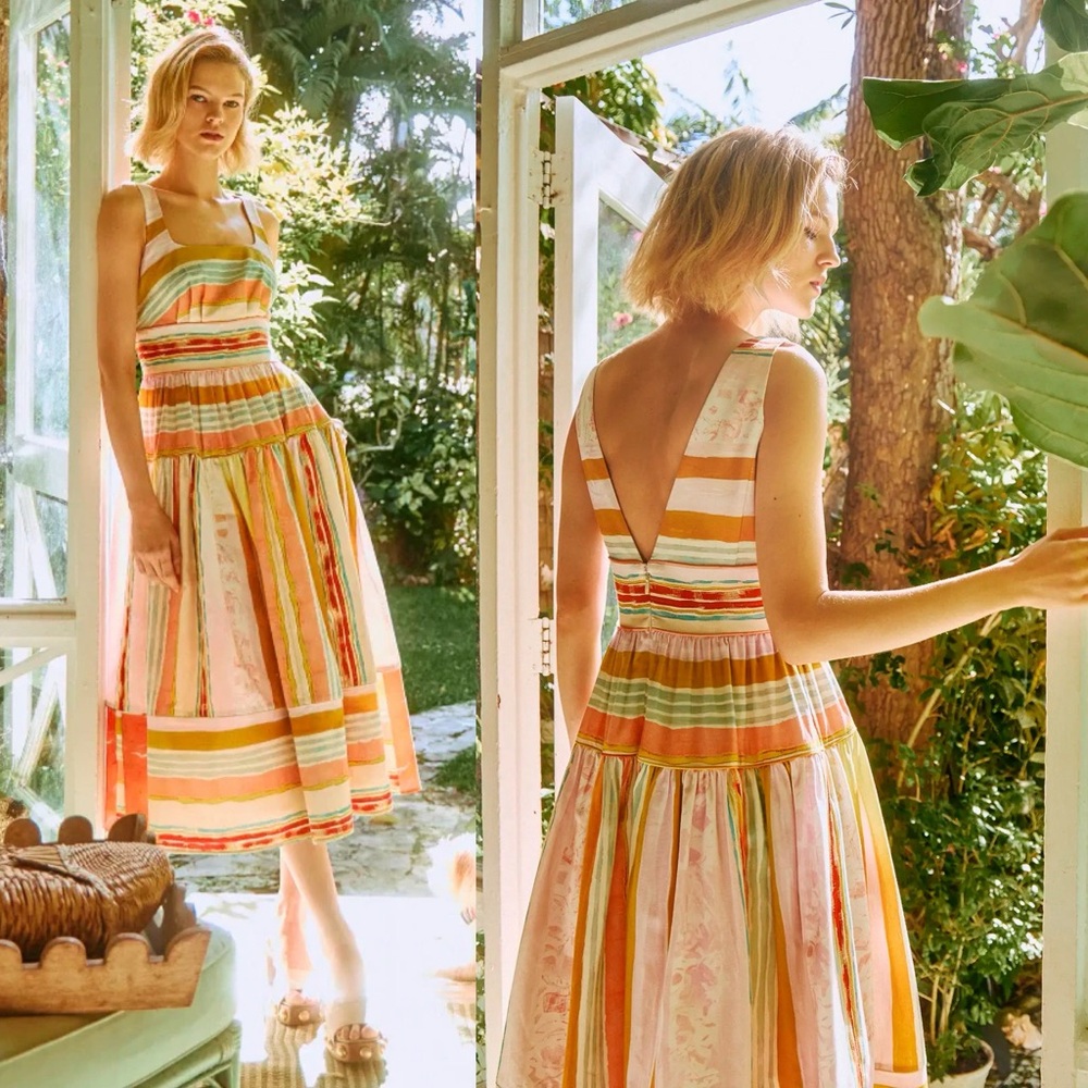 Hunter Bell Mara Abstract Stripe Midi Dress NWT Size 4 - Picture 2 of 14